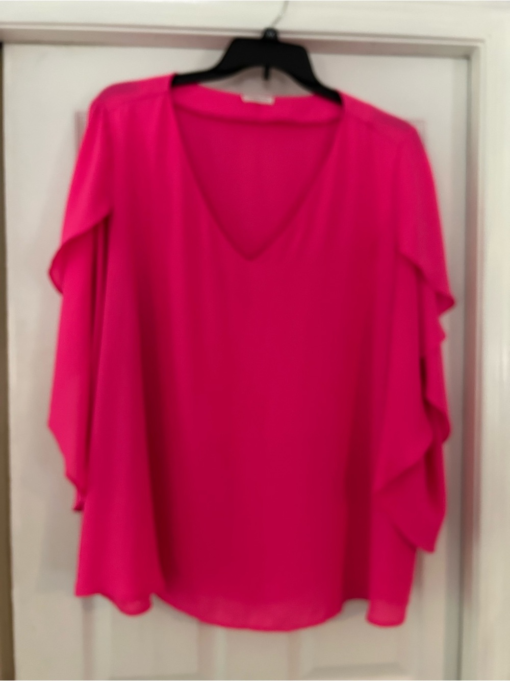 Chic Soul Hot Pink V-Neck Flutter Sleeve Blouse